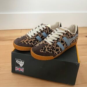 Gola Leopard Print Sneakers with Light Blue Accents